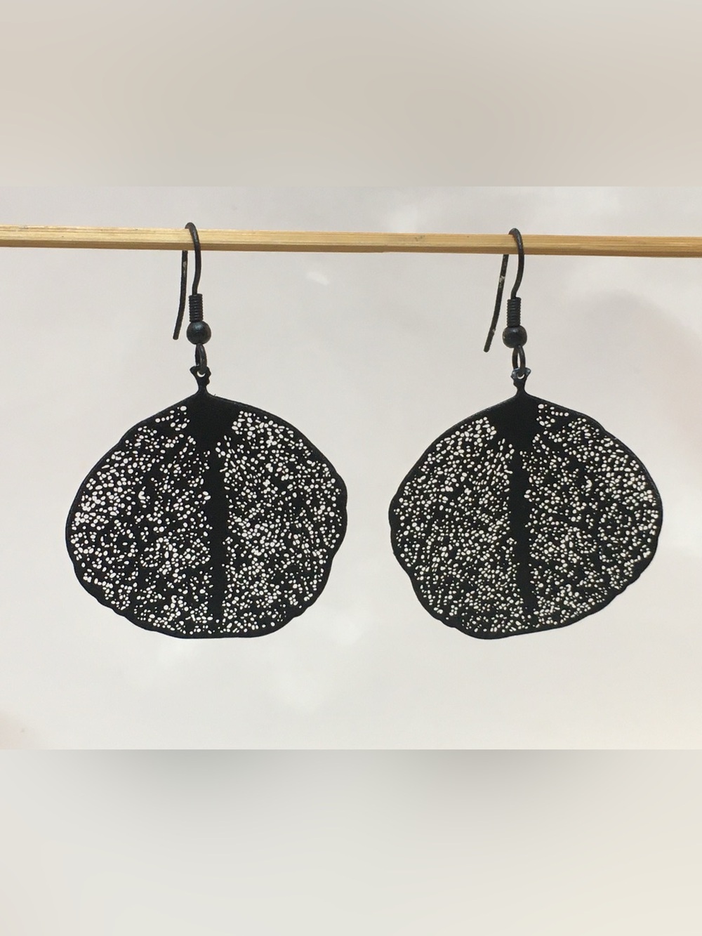 Black Filigree Leaf Drop Earrings